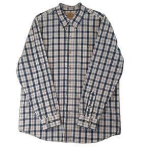 BLUE MOUNTAIN Shirt Mens L Plaid Button Up Long Sleeve Blue White Red